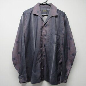 Vtg Spire Made in the USA Striped Geometric Print Spread Collar Disco Shirt sz L